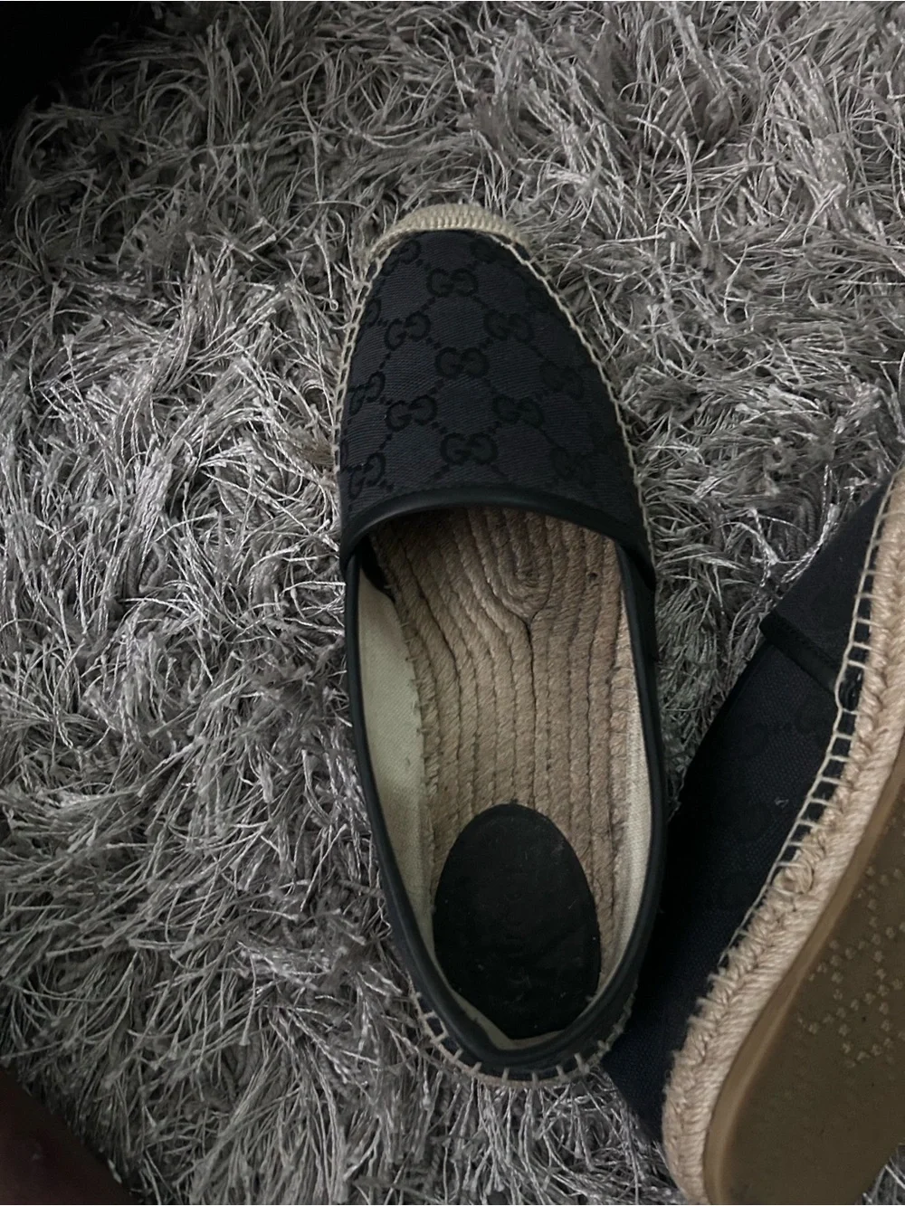 Gucci Black GG Canvas Espadrilles with Jute Trim authentic